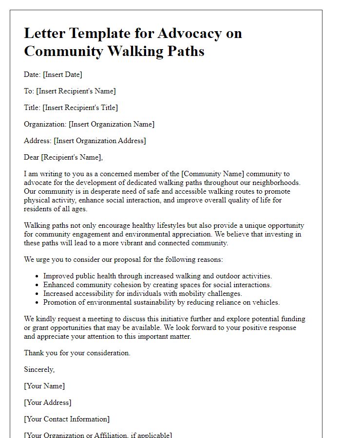 Letter template of advocacy for community walking paths