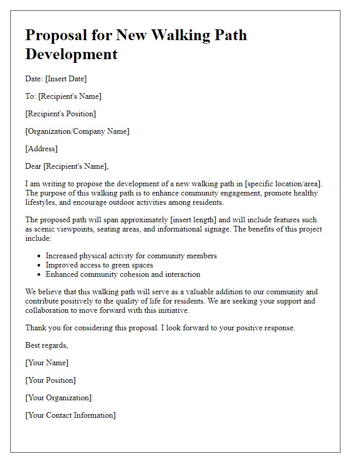 Letter template of proposal for new walking path development