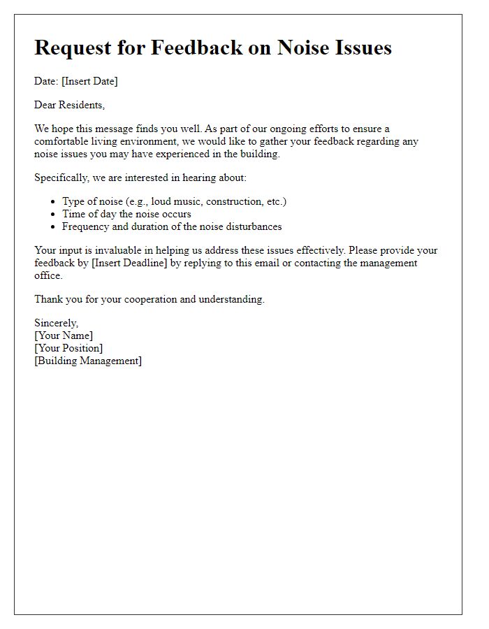 Letter template of feedback request on noise issues in the building