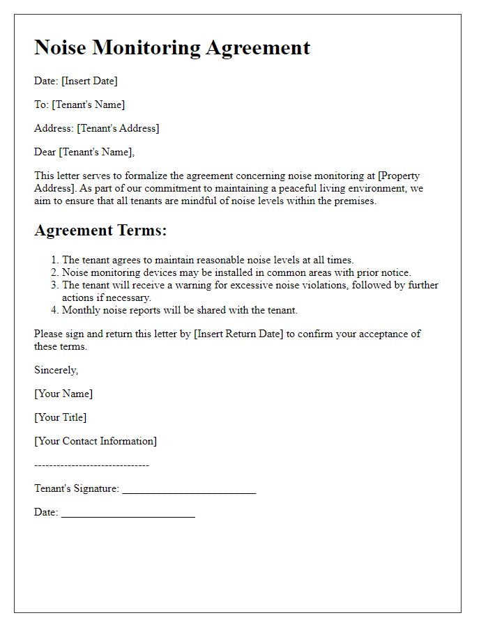 Letter template of noise monitoring agreement for tenants