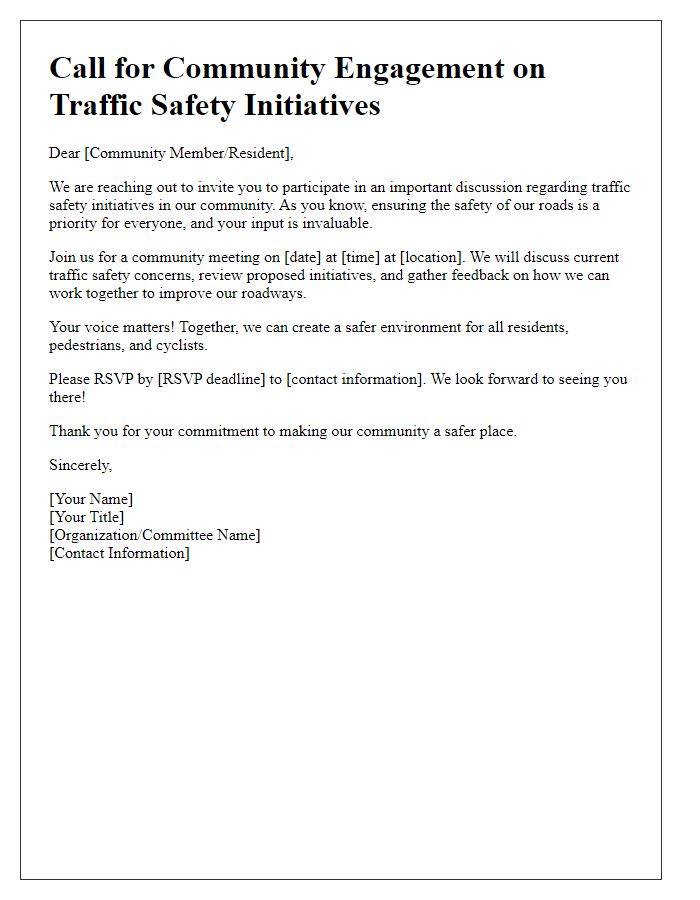 Letter template of call for community engagement on traffic safety initiatives.