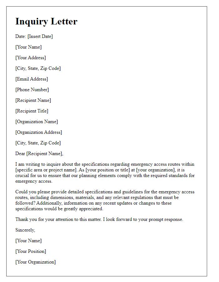 Letter template of inquiry for emergency access route specifications