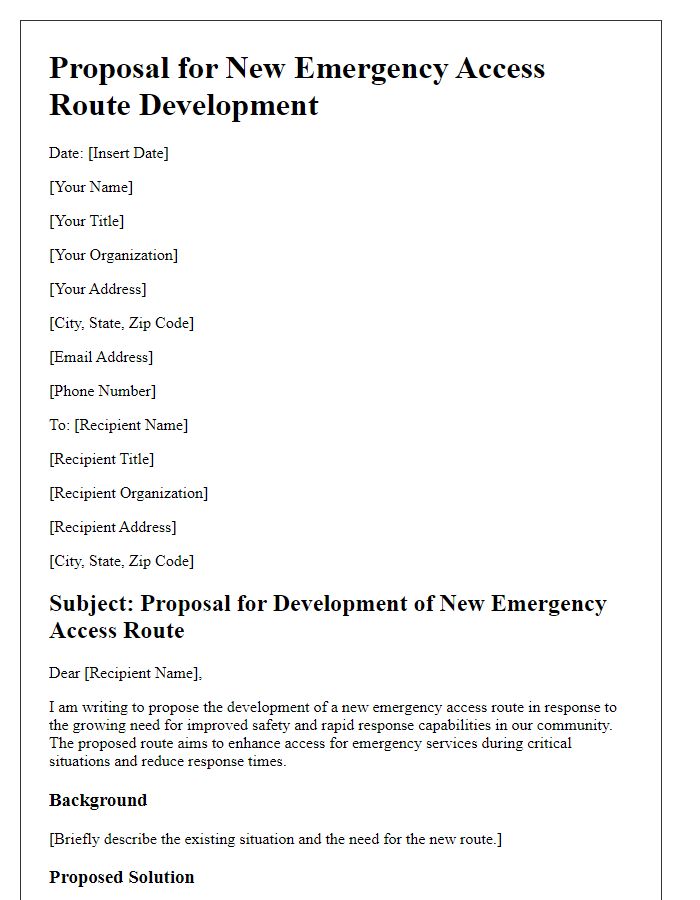 Letter template of proposal for new emergency access route development