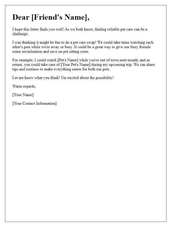 Letter template of friendly pet care swap