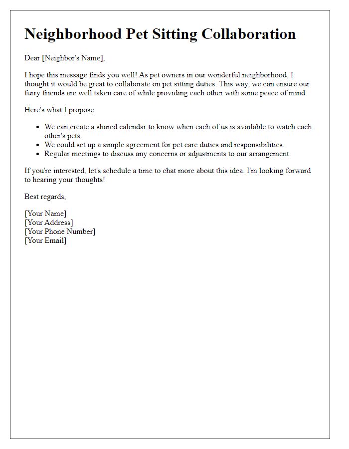 Letter template of neighborhood pet sitting collaboration