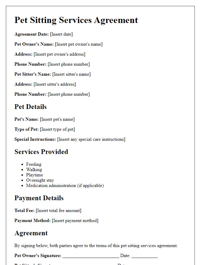 Letter template of pet sitting services agreement