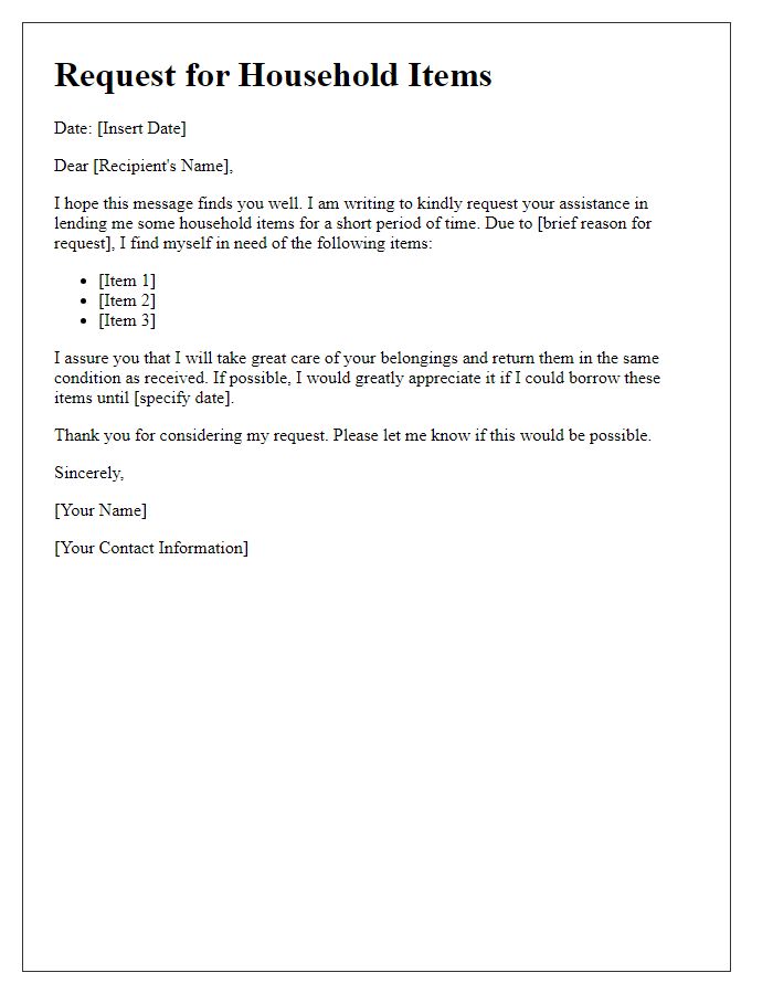 Letter template of request to lend household items.