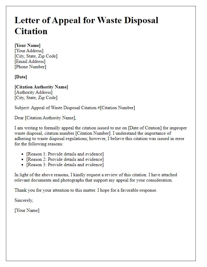 Letter template of appeal process for waste disposal citations