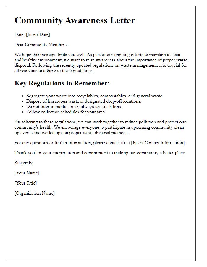 Letter template of community awareness on waste disposal regulations