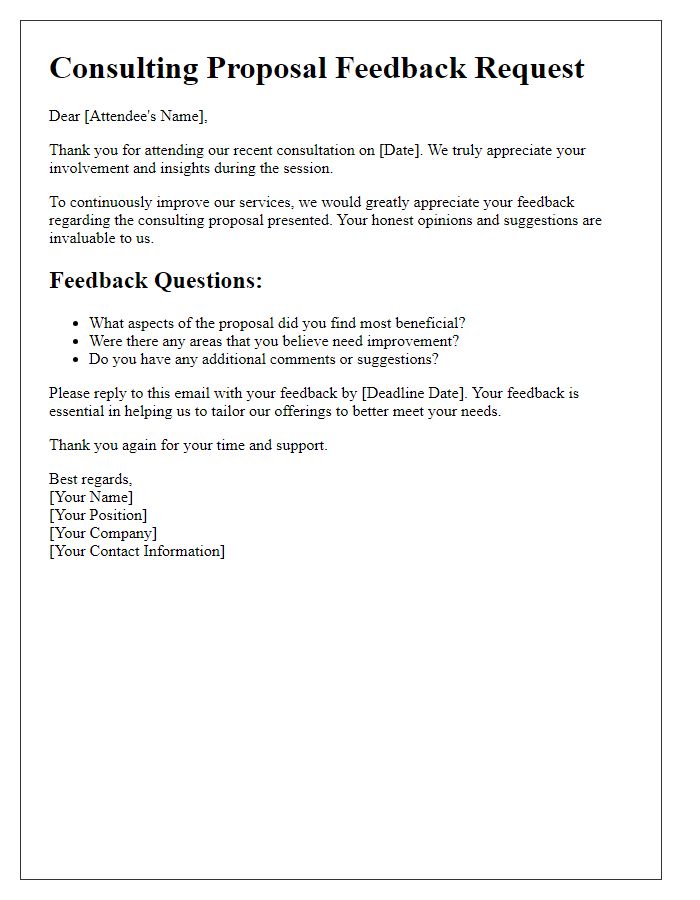 Letter template of consulting proposal feedback request from attendees