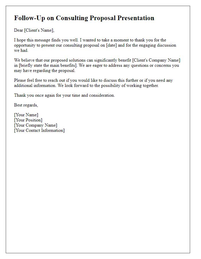 Letter template of consulting proposal follow-up after presentation