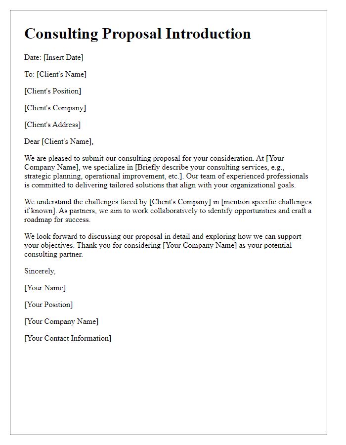 Letter template of consulting proposal introduction to potential clients