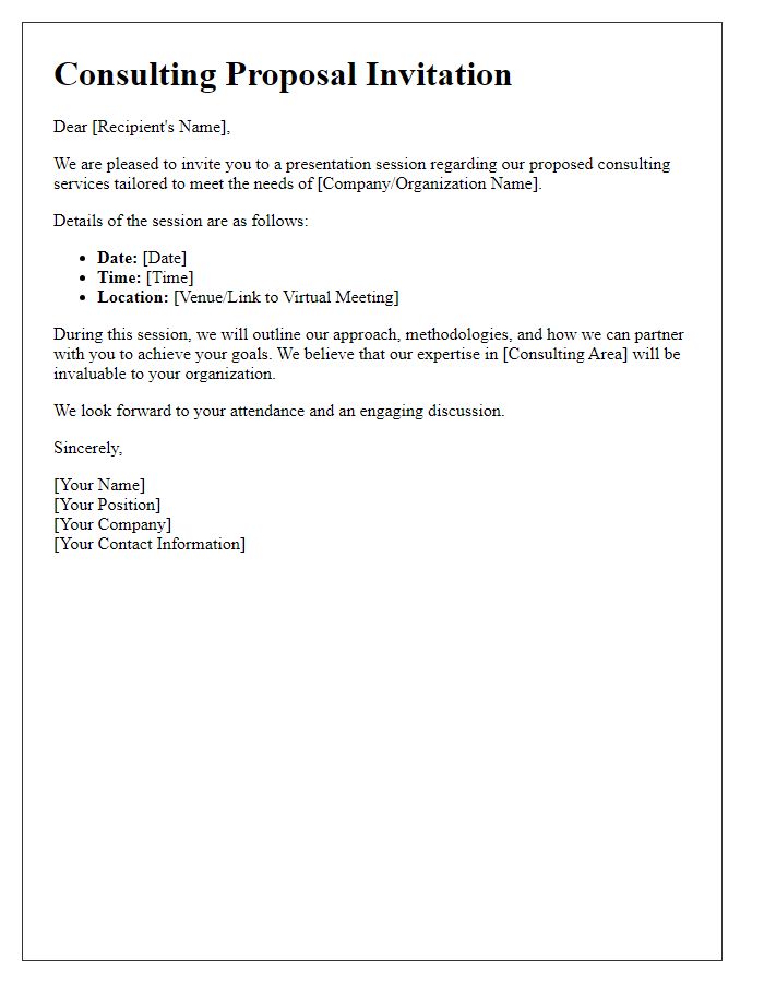 Letter template of consulting proposal invitation for presentation session