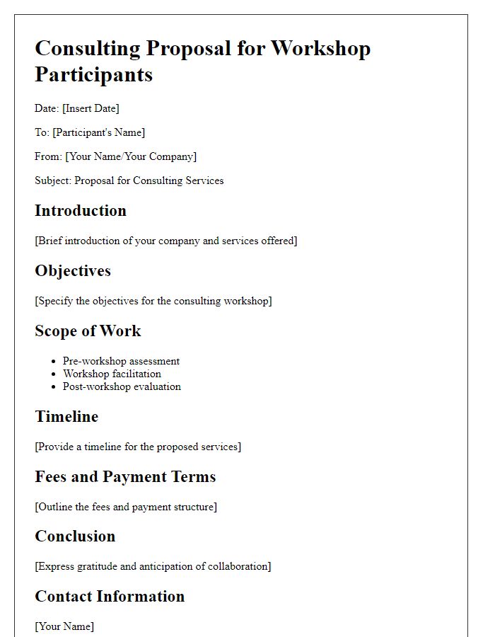 Letter template of consulting proposal outline for workshop participants