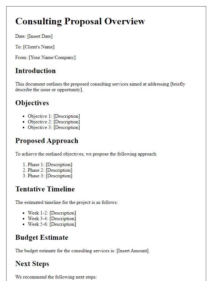 Letter template of consulting proposal overview for team briefing