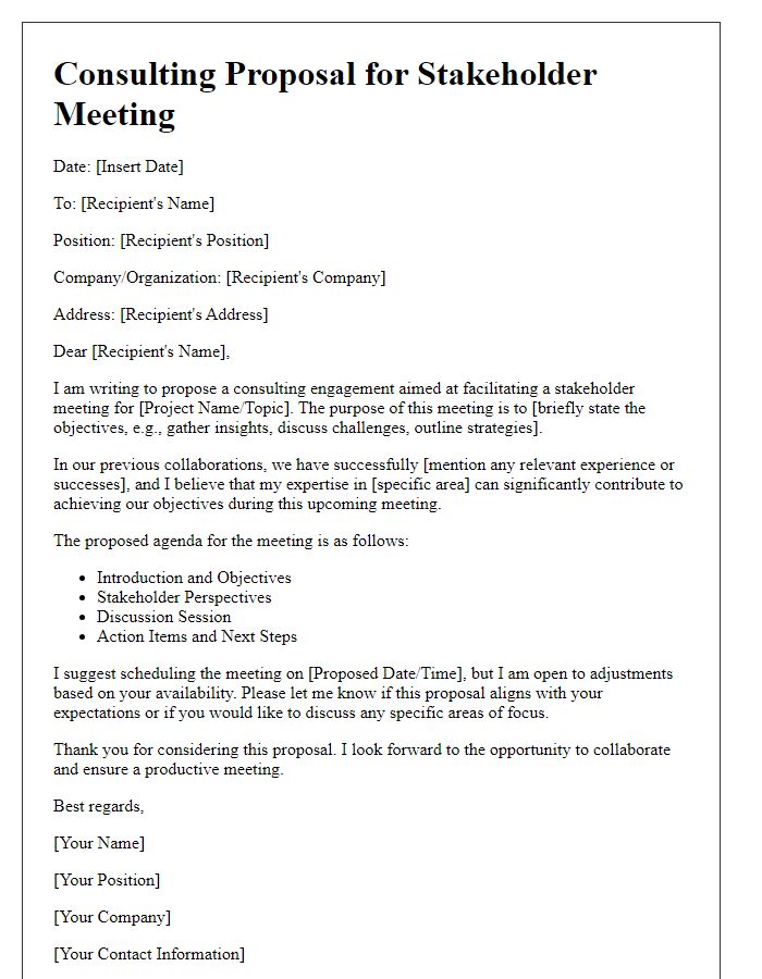 Letter template of consulting proposal for stakeholder meeting