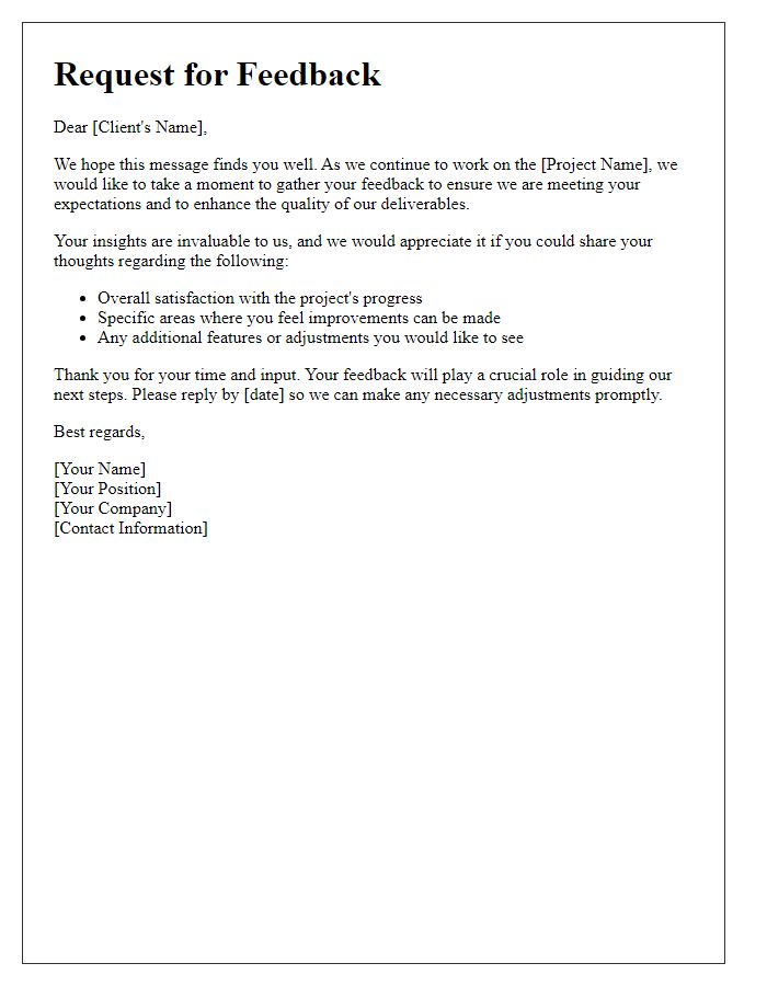 Letter template of project feedback request for client input