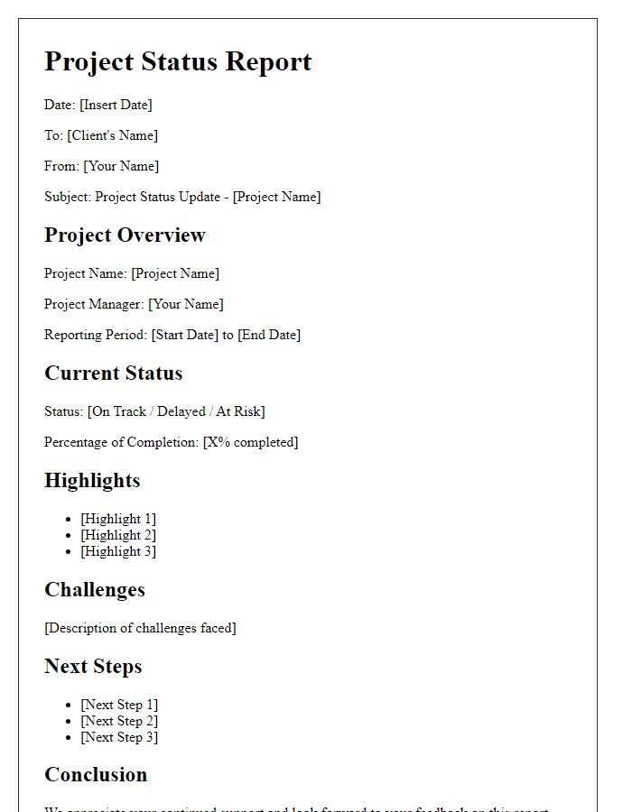 Letter template of project status report for client review