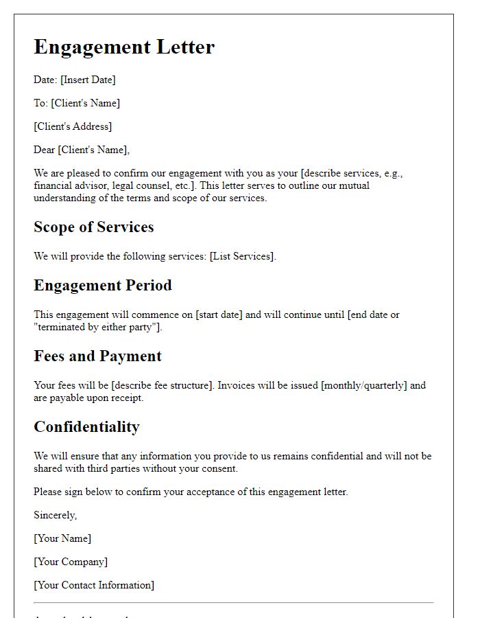 Letter template of engagement for onboarding new clients