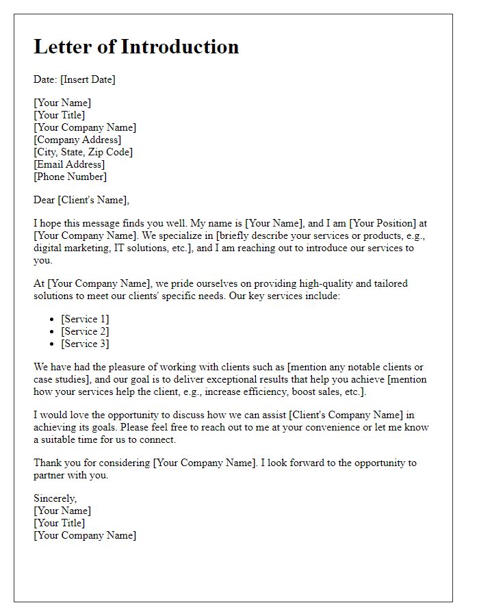 Letter template of introduction for service offerings to new clients