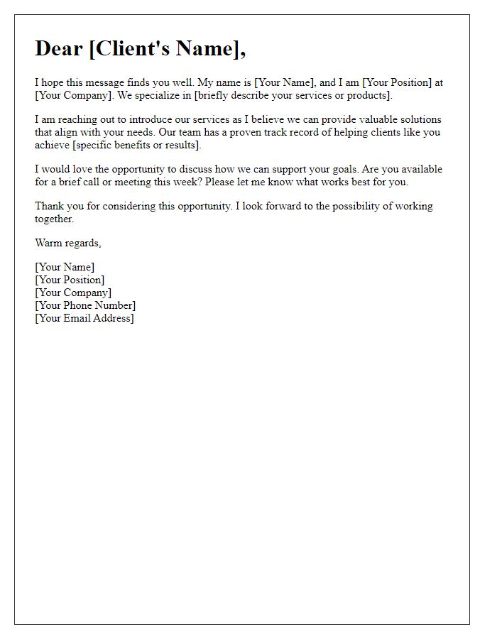 Letter template of outreach for first-time clients