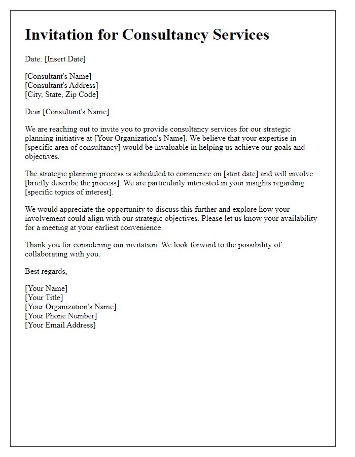 Letter template of consultancy service invitation for strategic planning.