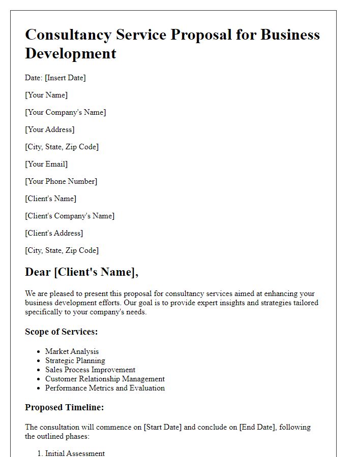 Letter template of consultancy service proposal for business development.