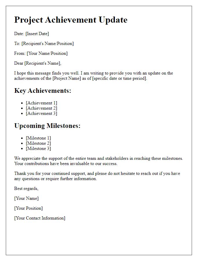 Letter template of project achievement update