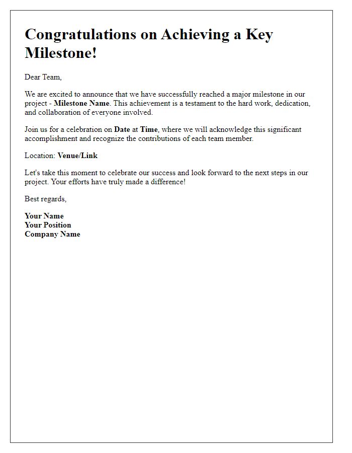 Letter template of project key milestone celebration