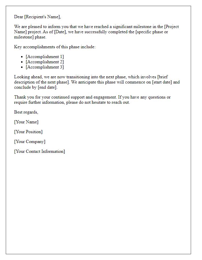 Letter template of project phase milestone disclosure