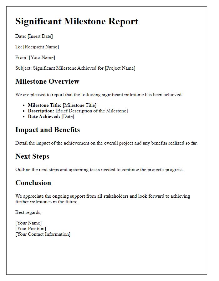 Letter template of project significant milestone report