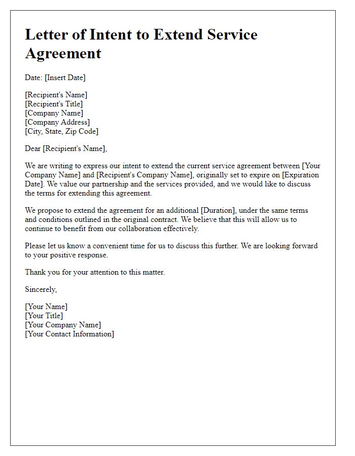 Letter template of Intent to Extend Service Agreement