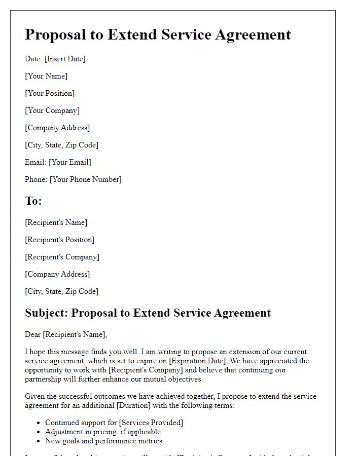 Letter template of Proposal to Extend Service Agreement