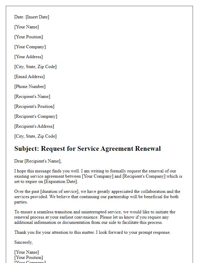 Letter template of Request for Service Agreement Renewal