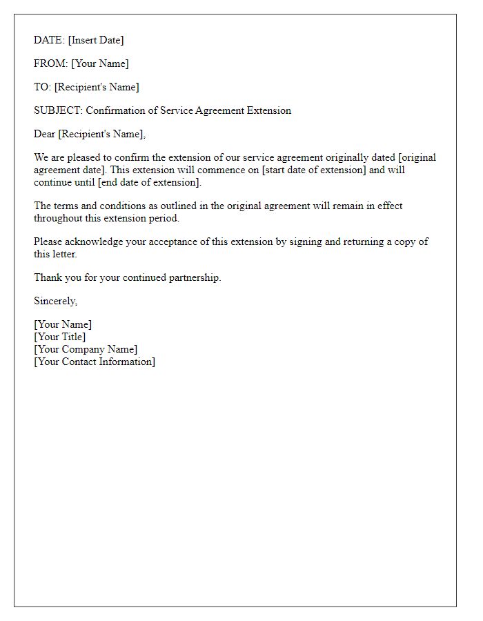 Letter template of Service Agreement Extension Confirmation