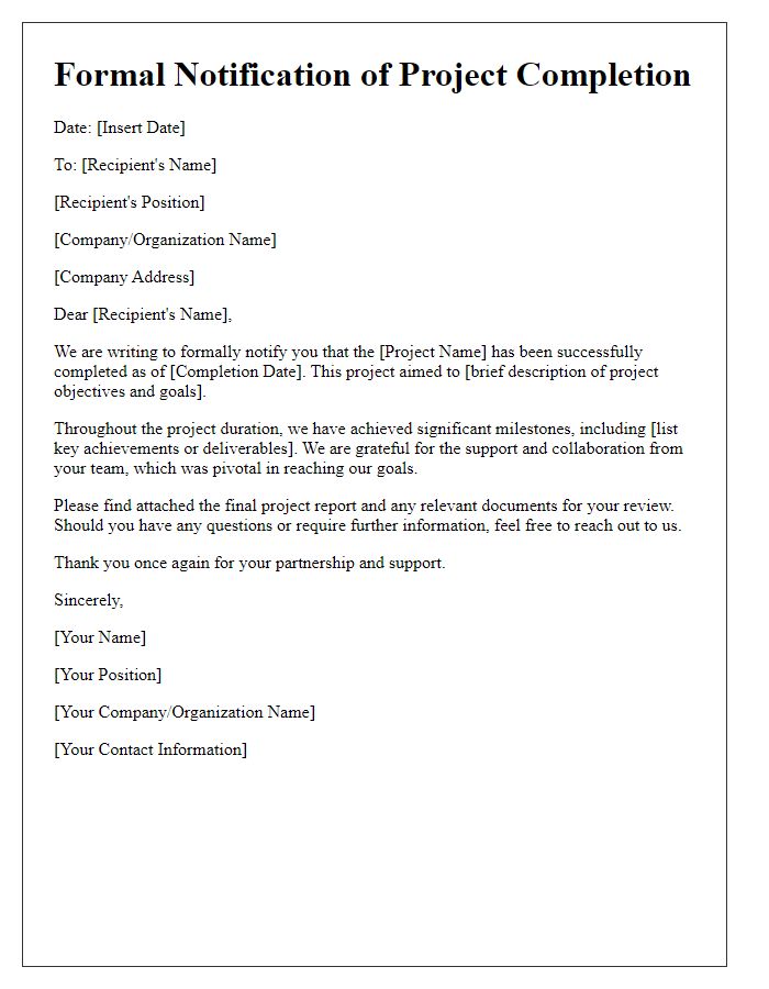 Letter template of project end formal notification