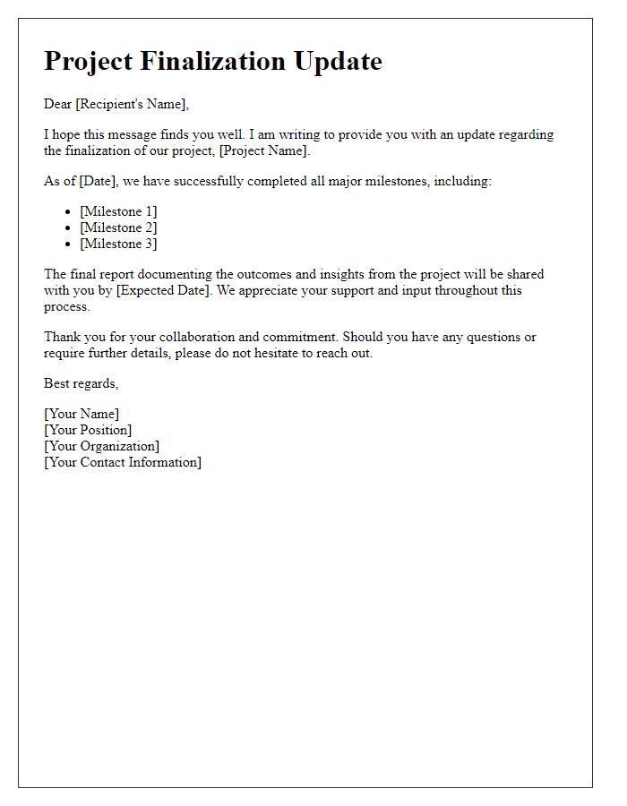 Letter template of project finalization update