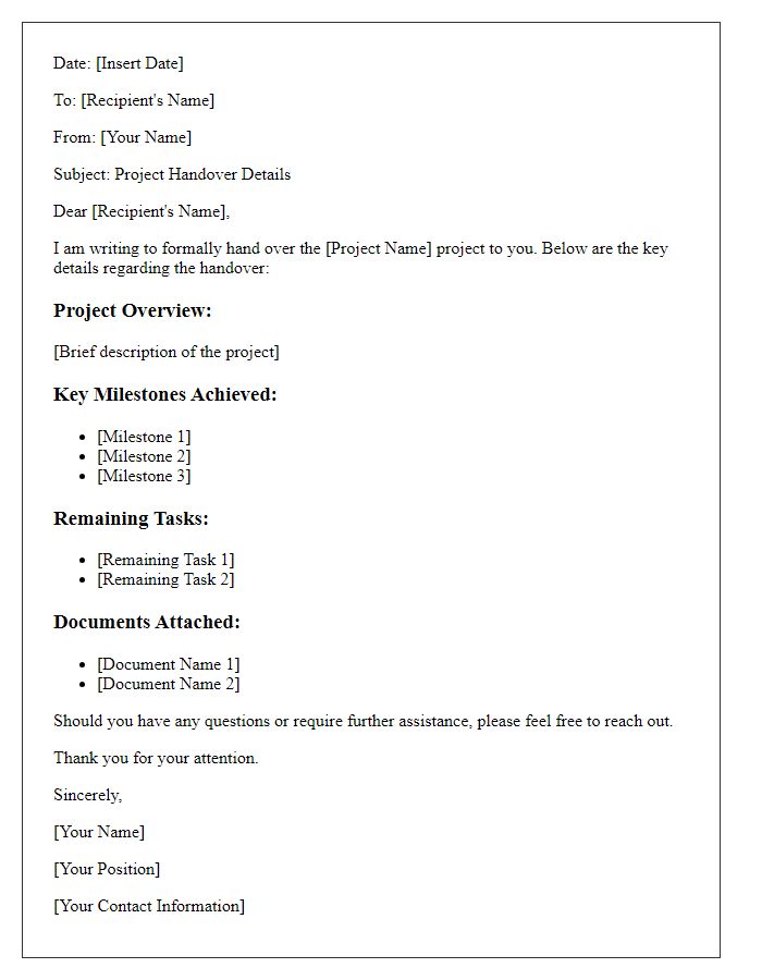 Letter template of project handover details