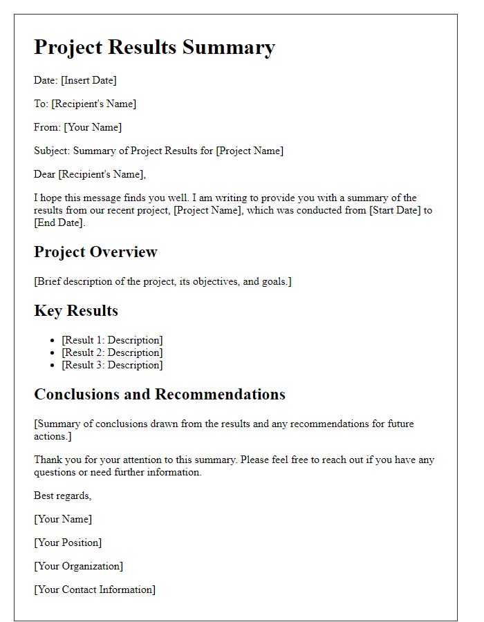 Letter template of project results summary