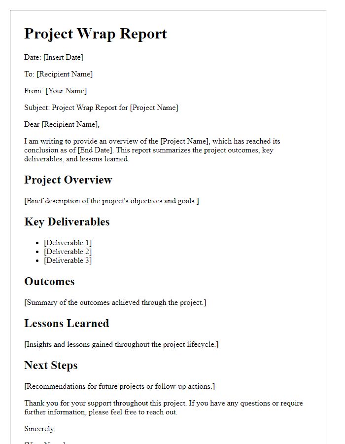 Letter template of project wrap report