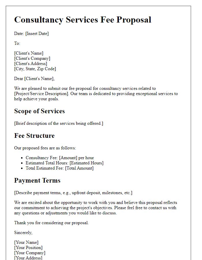 Letter template of consultancy services fee proposal