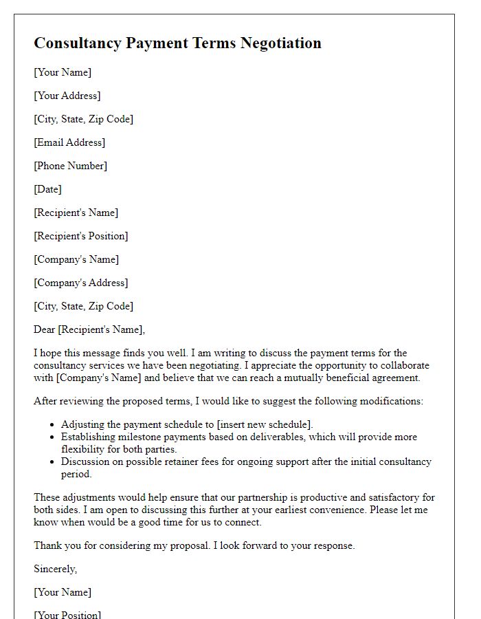 Letter template of negotiation for consultancy payment terms