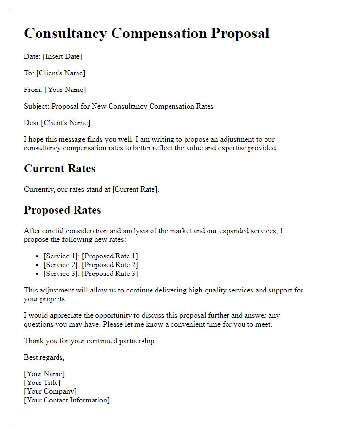 Letter template of proposing new consultancy compensation rates