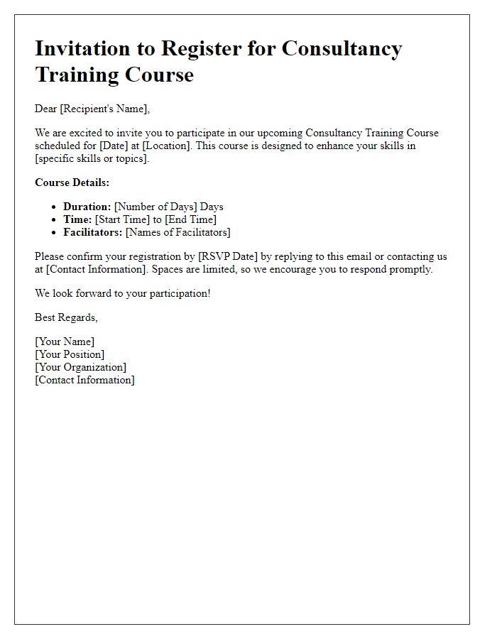 Letter template of consultancy training course registration invitation