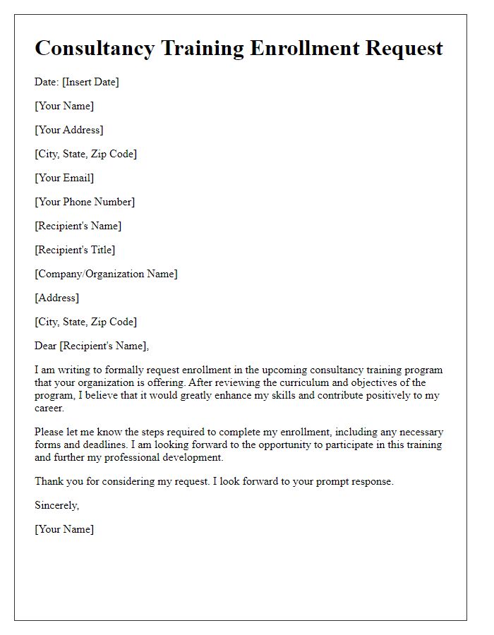 Letter template of consultancy training enrollment request