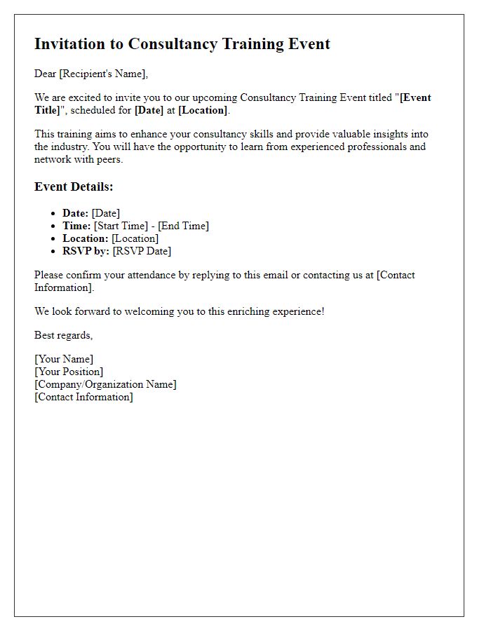 Letter template of consultancy training event invitation