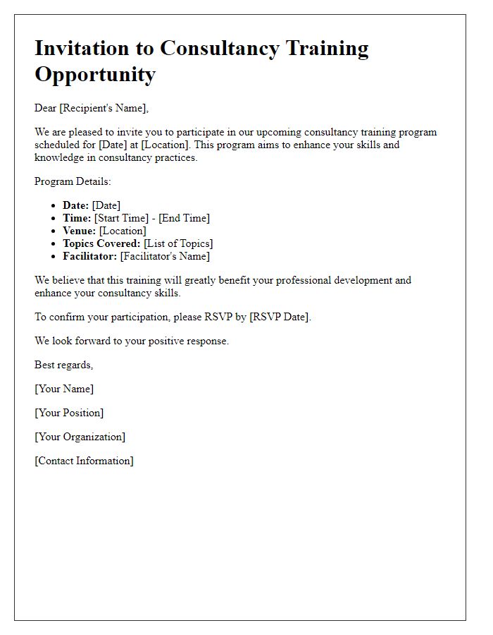 Letter template of consultancy training opportunity invitation