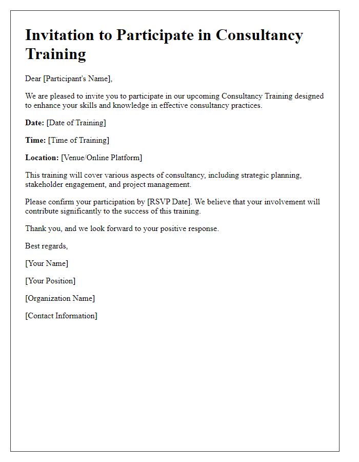 Letter template of consultancy training participation invitation