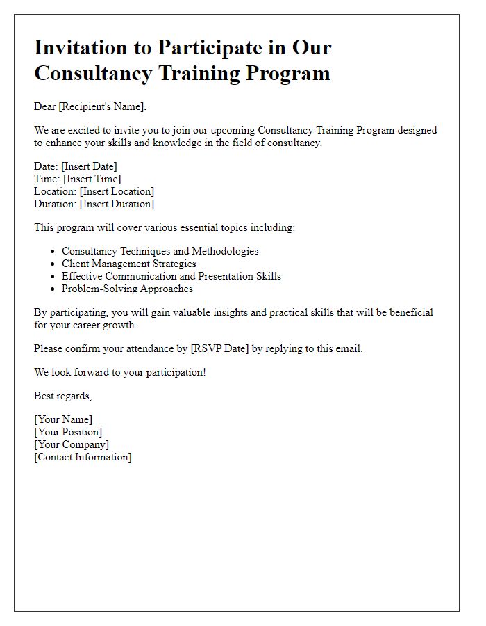 Letter template of invitation to join consultancy training program