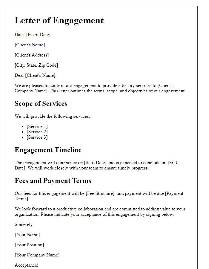 Letter template of advisory engagement start